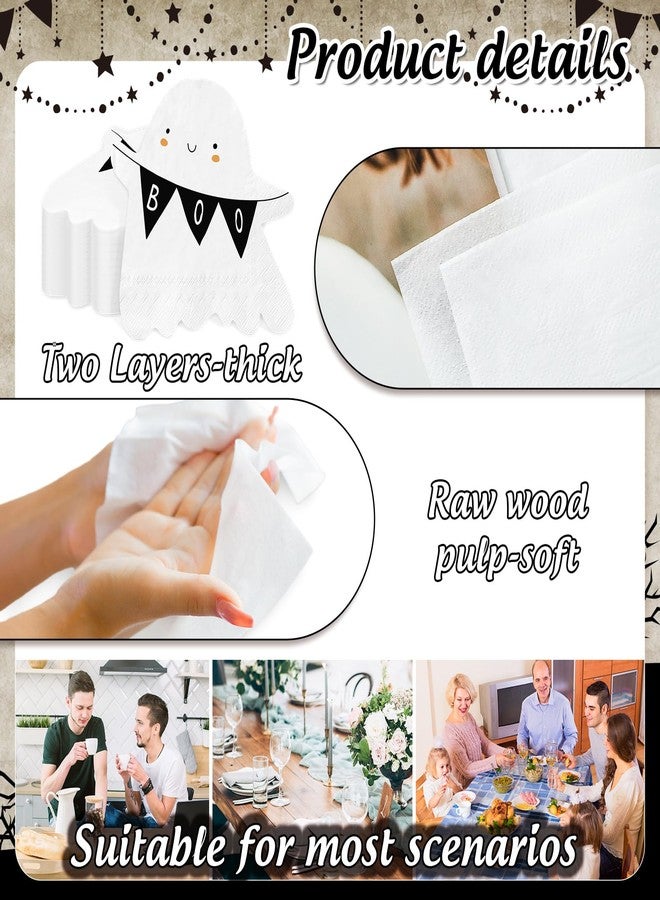 JarThenaAMCS 100Pcs Halloween Ghost Paper Napkin Cute Ghost Shaped Boo Disposable Napkins Luncheon Dinner Hand Napkins for Baby Shower Home Party Supplies Table Decor - Image 3