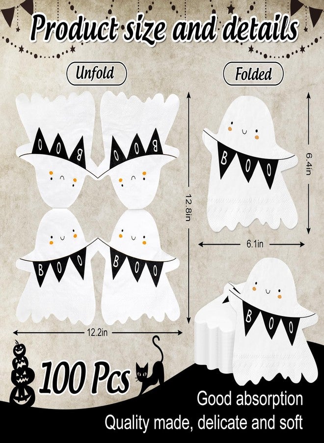 JarThenaAMCS 100Pcs Halloween Ghost Paper Napkin Cute Ghost Shaped Boo Disposable Napkins Luncheon Dinner Hand Napkins for Baby Shower Home Party Supplies Table Decor - Image 2