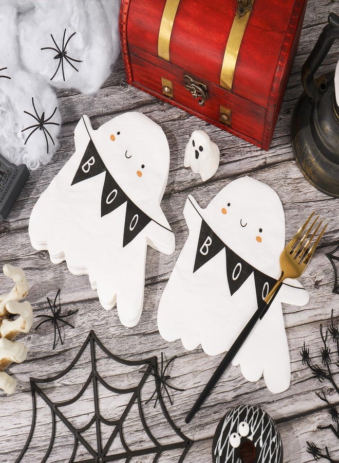 JarThenaAMCS 100Pcs Halloween Ghost Paper Napkin Cute Ghost Shaped Boo Disposable Napkins Luncheon Dinner Hand Napkins for Baby Shower Home Party Supplies Table Decor - Image 4