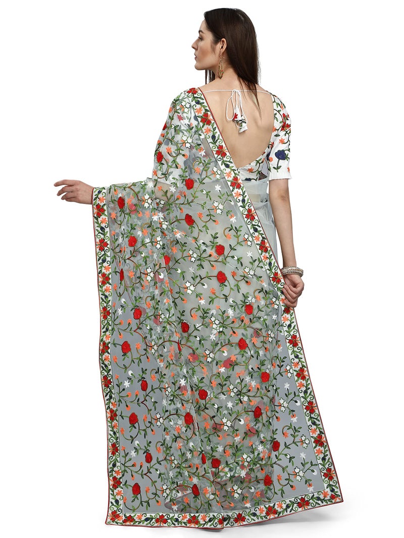 PATLANI FASHION New Bollywood BlockBuster Design Launching Net Embroidery Designer saree Light Green. - Image 2