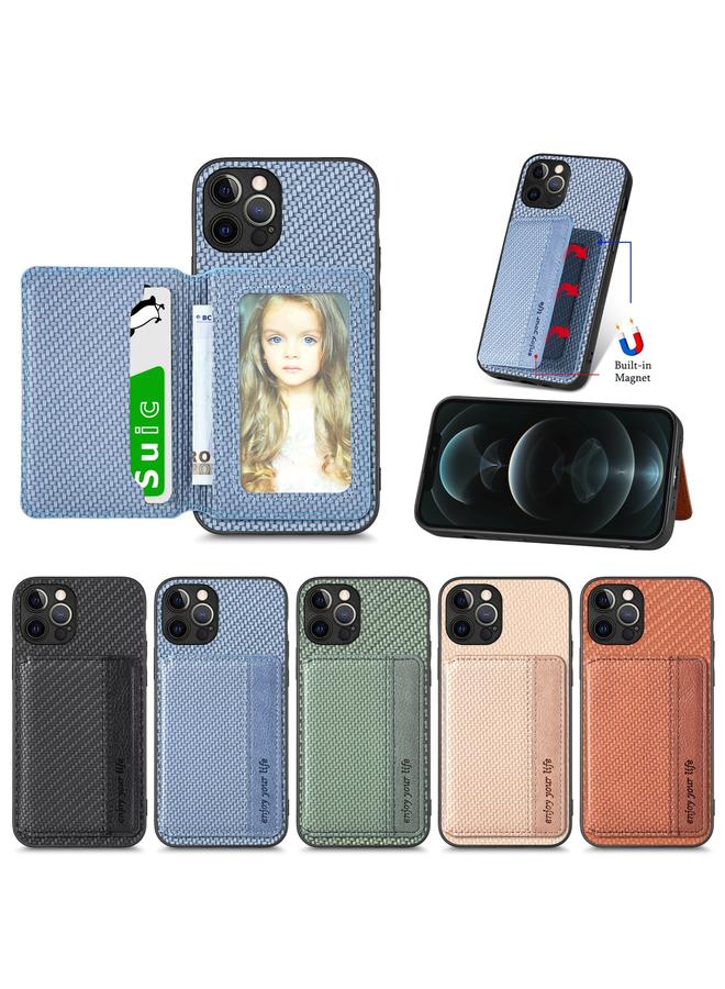 اس-توب جراب هاتف iPhone 12 Pro مصنوع من ألياف الكربون وحقيبة بطاقات مغناطيسية - Image 4