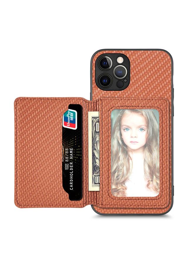 اس-توب جراب هاتف iPhone 12 Pro مصنوع من ألياف الكربون وحقيبة بطاقات مغناطيسية - Image 1