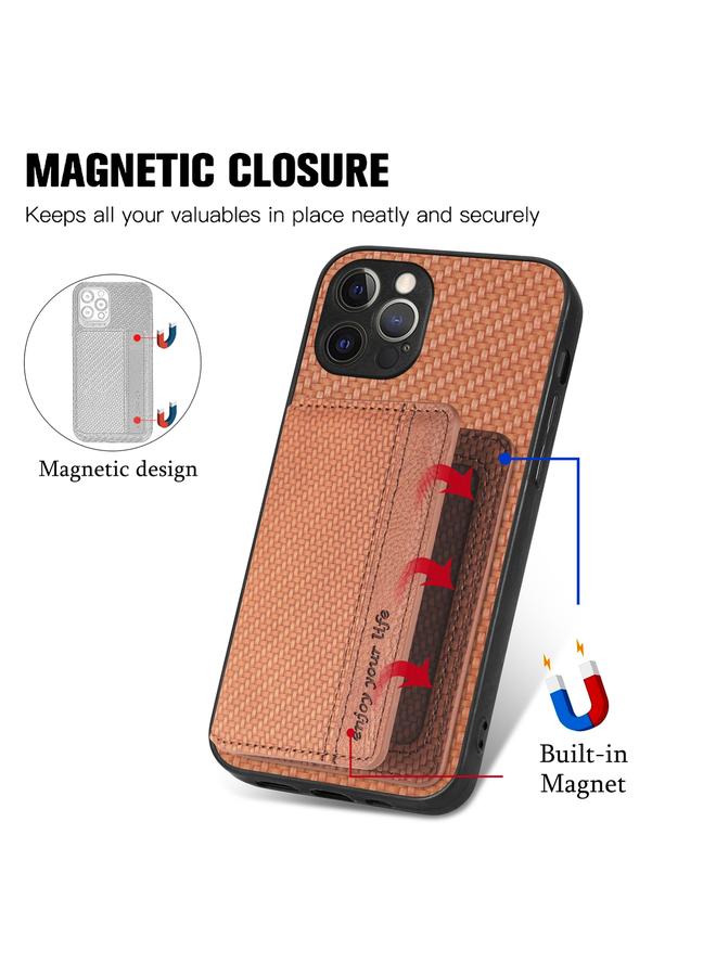 اس-توب جراب هاتف iPhone 12 Pro مصنوع من ألياف الكربون وحقيبة بطاقات مغناطيسية - Image 3