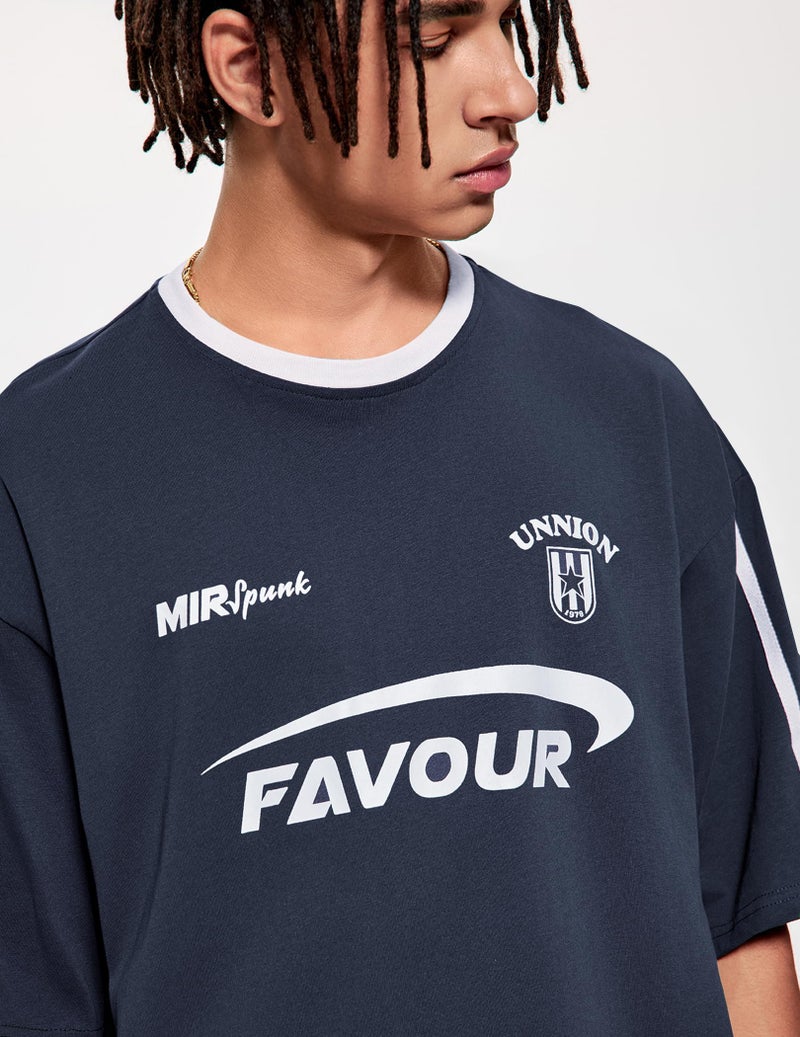 Vamtac Mens Patchwork Racing T Shirt Y2K Vintage Oversized Graphic Tees Contrast Color Stripe Half Sleeve Streetwear Top NavyBlue Small - Image 3