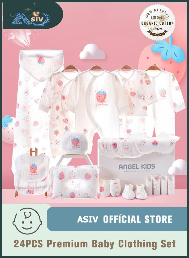 ASIV 24PCS Newborn Baby Gift Set, Newborn Layette Gift Set for Boys and Girls, Babies Essential Clothes Accessories with Baby Blanket, 100% Premium Cotton, for Spring Summer Autumn Winter Four Seasons - Image 1