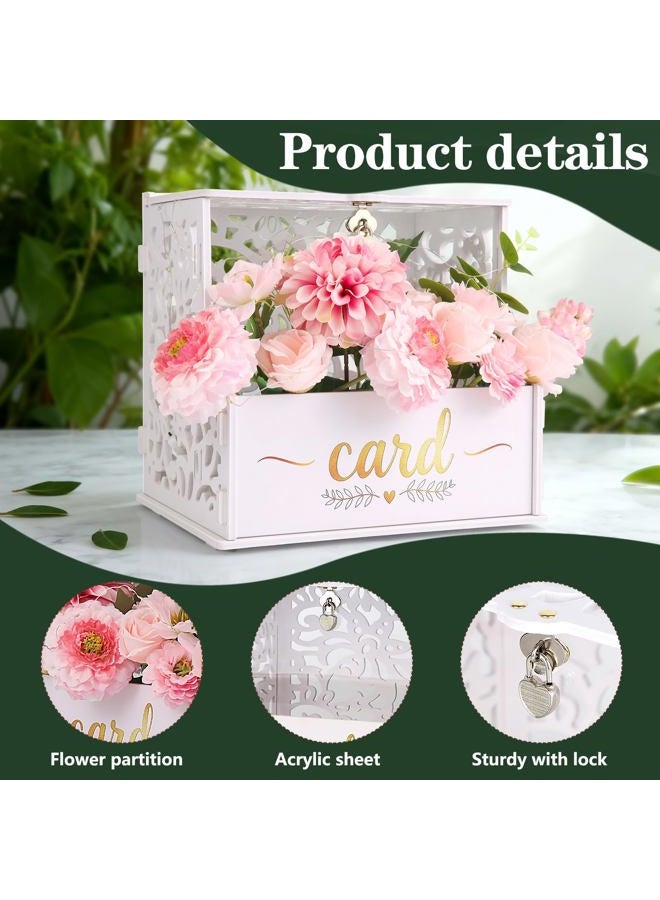 GKLTVB White PVC Wedding Card Box,Gift Card Box with Acrylic Window and Flower Trough for Party Wedding Decor Baby Showers Birthday Party,Lock & String Light Included - Image 4