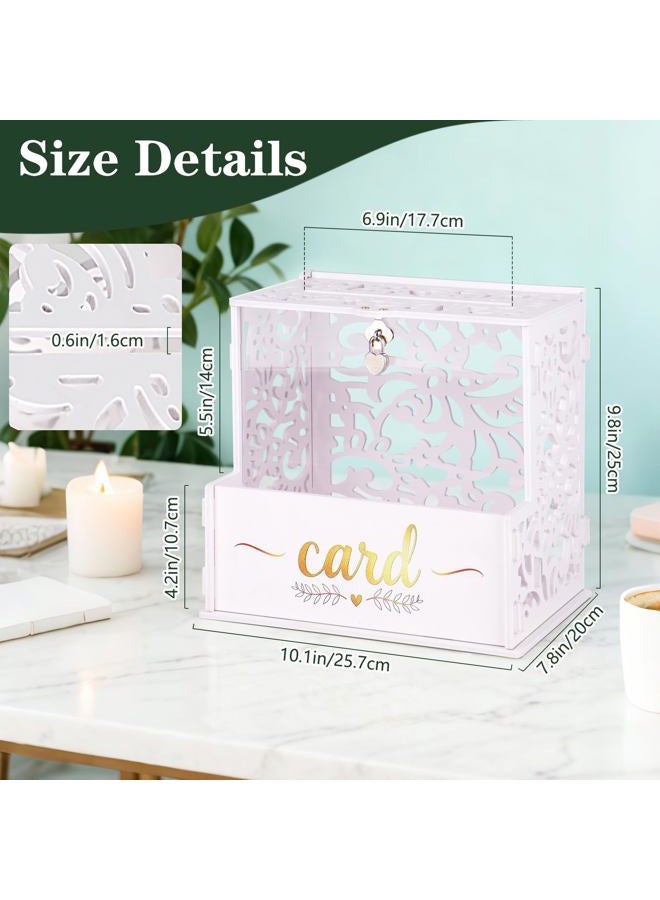 GKLTVB White PVC Wedding Card Box,Gift Card Box with Acrylic Window and Flower Trough for Party Wedding Decor Baby Showers Birthday Party,Lock & String Light Included - Image 2
