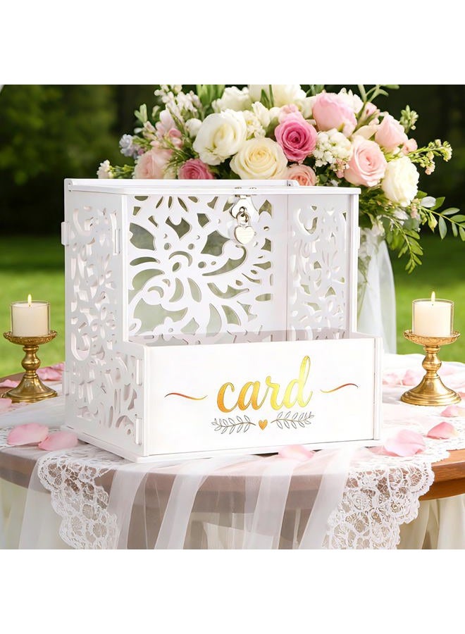 GKLTVB White PVC Wedding Card Box,Gift Card Box with Acrylic Window and Flower Trough for Party Wedding Decor Baby Showers Birthday Party,Lock & String Light Included - Image 5