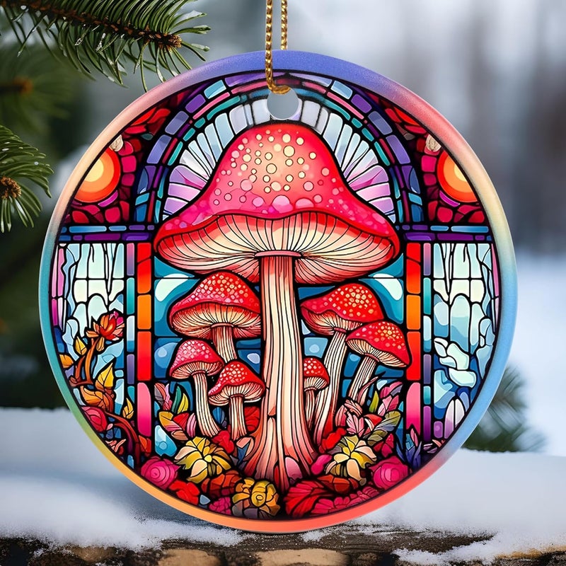 Touber Christmas Ornament, Christmas Decoration, Holiday Present Idea, Heirloom Keepsake, Round Ceramic, Gift Exchange, Gift Idea, Mushroom - Image 1