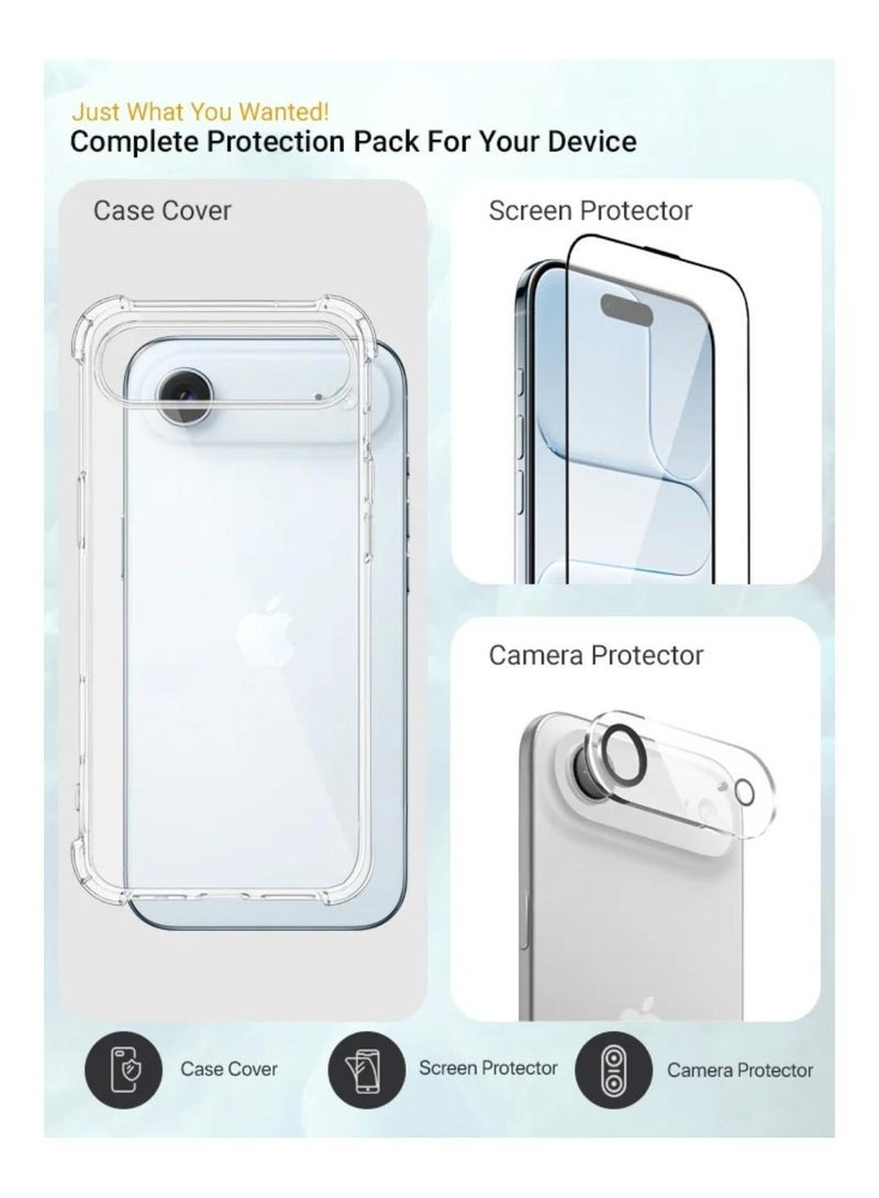 مجموعة الحماية 3 في 1 لهاتف أبل ايفون 17 اير المكونة من كفر حماية ، مضاد للأصفرار ، و شاشة حماية زجاج ضد الكسر والخدوش ، و حماية عدسة الكاميرا - Image 2