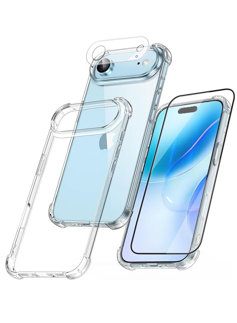 مجموعة الحماية 3 في 1 لهاتف أبل ايفون 17 اير المكونة من كفر حماية ، مضاد للأصفرار ، و شاشة حماية زجاج ضد الكسر والخدوش ، و حماية عدسة الكاميرا - Image 1