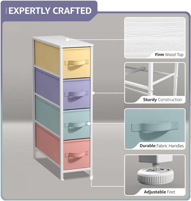 Sorbus Kids Narrow Dresser with 4 Drawers - Vertical Slim Storage Chest of Drawers with Steel Frame, Wood Top & Easy Pull Fabric Bins for Small Spaces, Closets, Bedroom, Bathroom & Laundry - Image 2