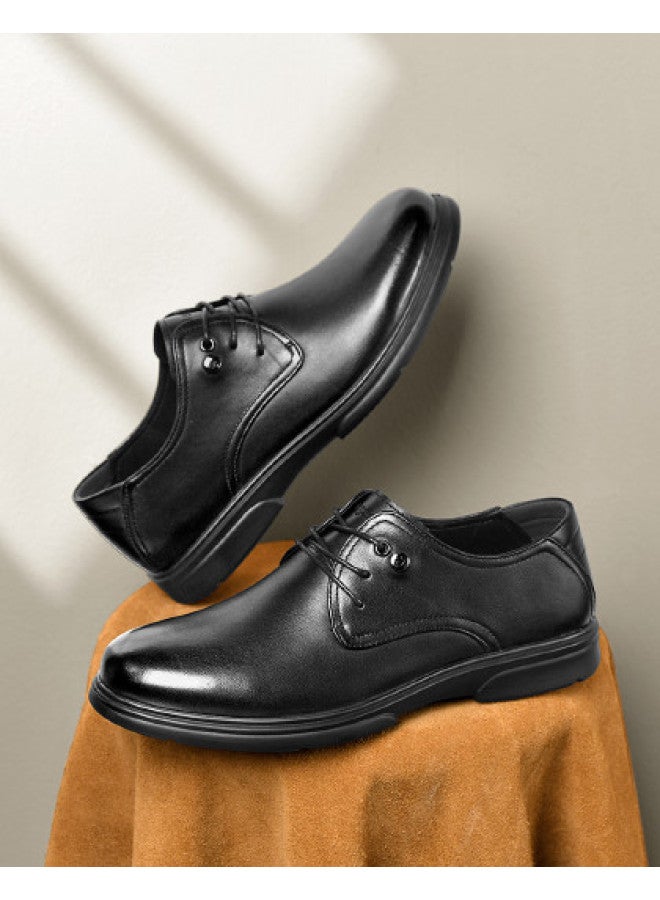 HLA Top Grain Leather】men's Leather Shoes Classic Textured Flexible Derby Shoes Low-cut Versatile Black Leather Shoes - Image 1