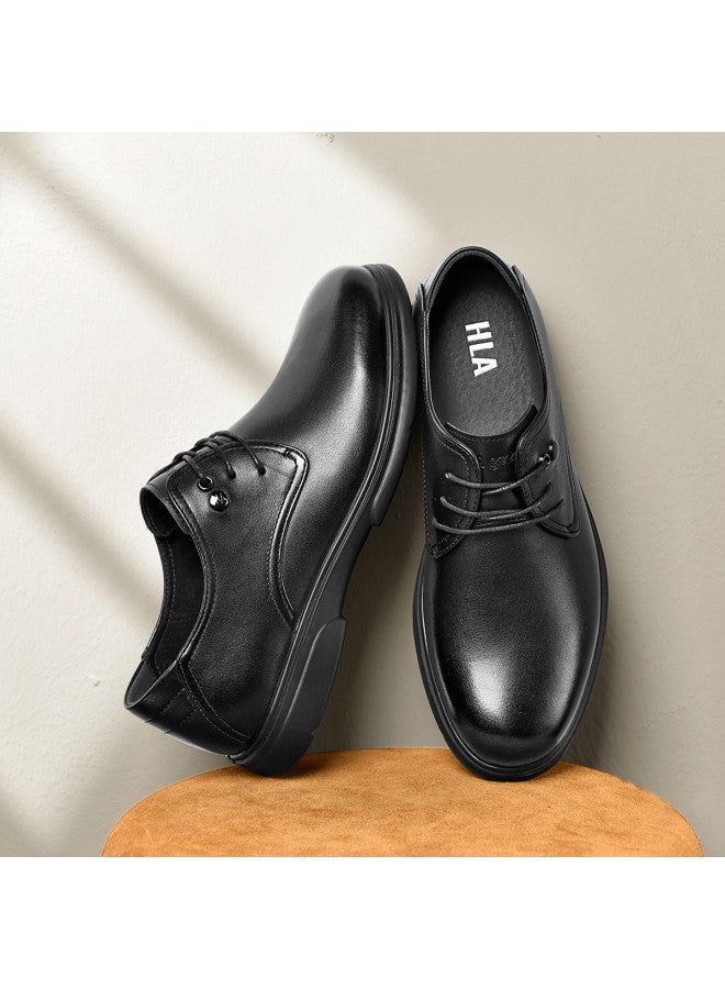 HLA Top Grain Leather】men's Leather Shoes Classic Textured Flexible Derby Shoes Low-cut Versatile Black Leather Shoes - Image 3