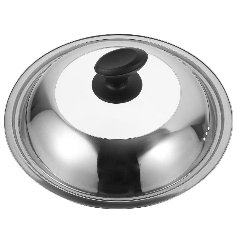 28cm Stainless Steel Pan Lid and Glass Wok Cover Set with Anti Scald Plastic Knob - Image 2
