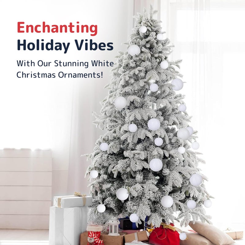 Prextex 36pc Shatterproof White Christmas Balls Ornament Set - Festive Christmas Tree Ornaments in 3 Different Sizes and 6 Styles - Holiday Decoration with Hanging Loops for Tree, Wreath, Party Decor - Image 2