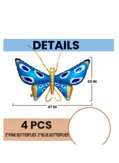 NIBEMINENT Butterfly Balloons Fairy Wings Balloon for Girls Birthday Party Decorations Huge 50 Inches Kids Baby Shower Spring Theme Garden Decor Supplies Pink and Blue 4Pcs  - Image 2