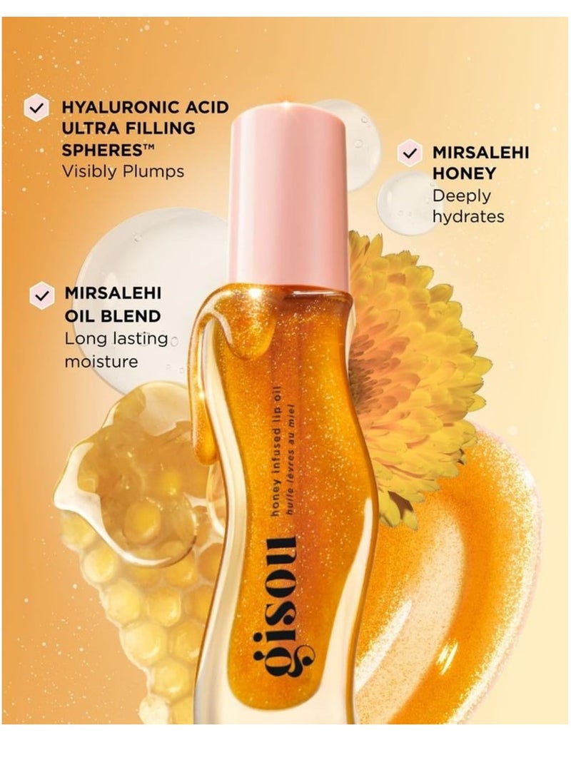 Gisou Gisoo Golden Shimmer Glow Lip Oil Honey Rich - Naturally Hydrating, Nourishing and Enhancing Formula for Luxurious Lips 0.27 fl oz 8 ml  - Image 3