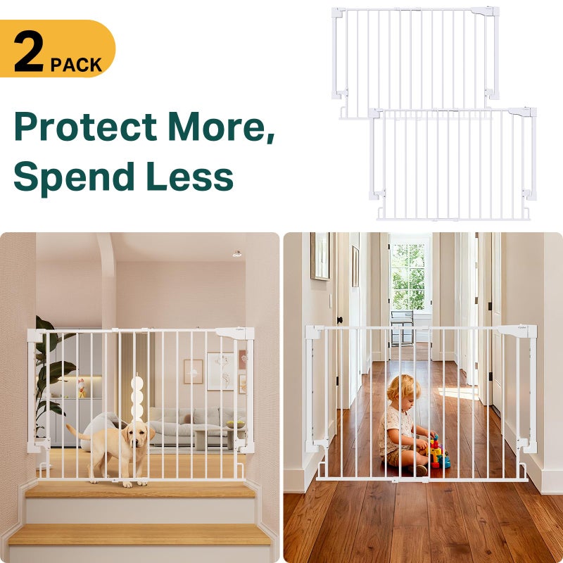 Cumbor 2 Pack 29.2-43" No Bottom Bar Baby Gate for Stairs, 2-in-1 Auto Close Dog Gate Indoor, Hardware Mounted Pet Gate for Doorways with Large Walk Thru Door, Child-Proof Safety Gate for Kids (White) - Image 2