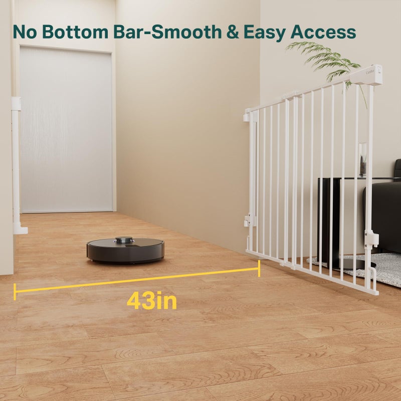 Cumbor 2 Pack 29.2-43" No Bottom Bar Baby Gate for Stairs, 2-in-1 Auto Close Dog Gate Indoor, Hardware Mounted Pet Gate for Doorways with Large Walk Thru Door, Child-Proof Safety Gate for Kids (White) - Image 3