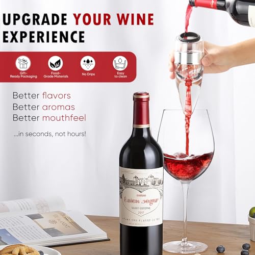 D&Slifei Wine Aerator Pourer and Decanter with Unique Aeration Device Quickly Enhances Wine Flavors with Smoother Finish,Best Gifts for Wine Lovers and Sommeliers.(Silvery) - Image 2