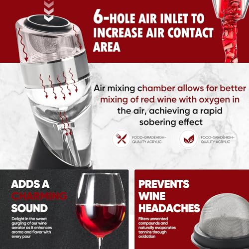 D&Slifei Wine Aerator Pourer and Decanter with Unique Aeration Device Quickly Enhances Wine Flavors with Smoother Finish,Best Gifts for Wine Lovers and Sommeliers.(Silvery) - Image 4