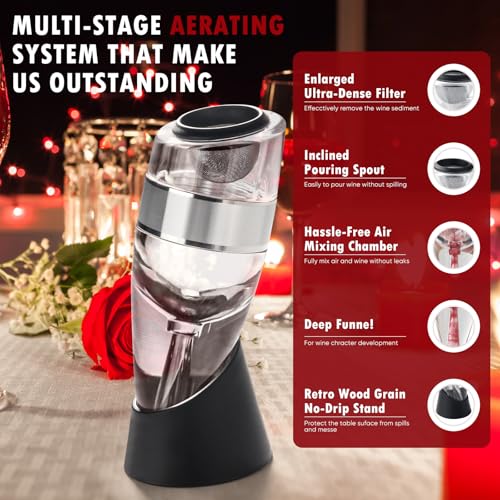 D&Slifei Wine Aerator Pourer and Decanter with Unique Aeration Device Quickly Enhances Wine Flavors with Smoother Finish,Best Gifts for Wine Lovers and Sommeliers.(Silvery) - Image 3
