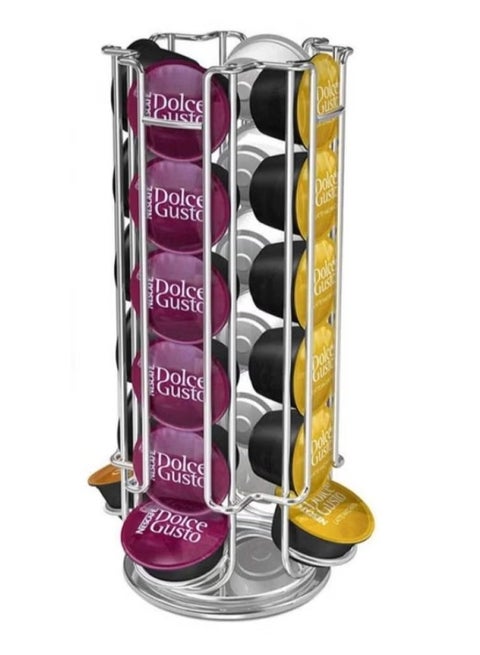 24 Capsule Coffee Pod Stand Rack Coffee Pod Holders for Nescafe Dolce Gusto, Stainless Steel, Silver