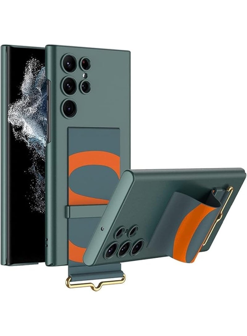 جراب Galaxy S24 Ultra مع حامل سوار معصم من الجلد، جراب فاخر رفيع مزود بحامل لحزام المعصم من البولي كربونات، واقٍ كامل الجسم مضاد للخدش والصدمات وخفيف الوزن - Image 1