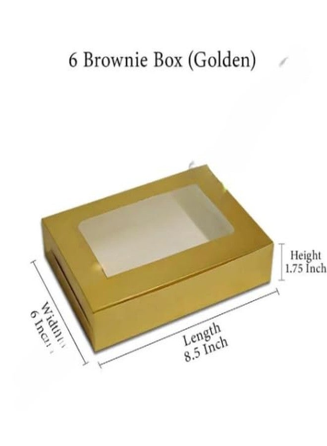 CAKE DECOR Golden Brownie Boxes 6 Cavity with Clear Window, Brownie Carriers (10 Pcs Pack) - Image 2