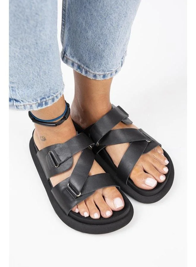 Tulipan Women's Black Slippers with Genuine Leather Upper.