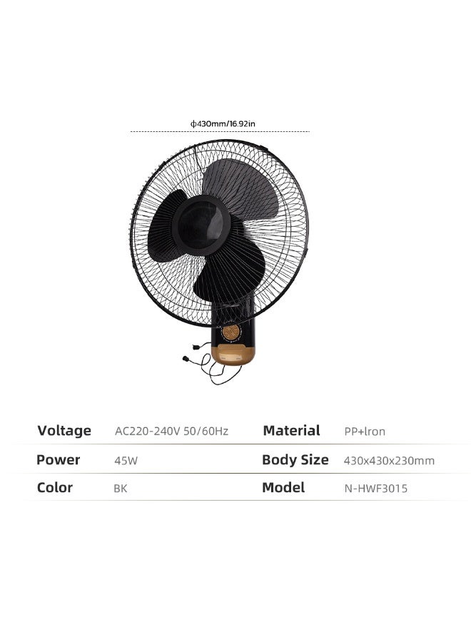 مودي مروحة حائط قوية بقوة 45 وات مع تحكم بثلاث سرعات وتدفق هواء بزاوية واسعة، تشغيل صامت، إمالة قابلة للتعديل، محرك عالي السرعة لتبريد المنزل والمكتب وغرفة النوم - أسود - Image 4