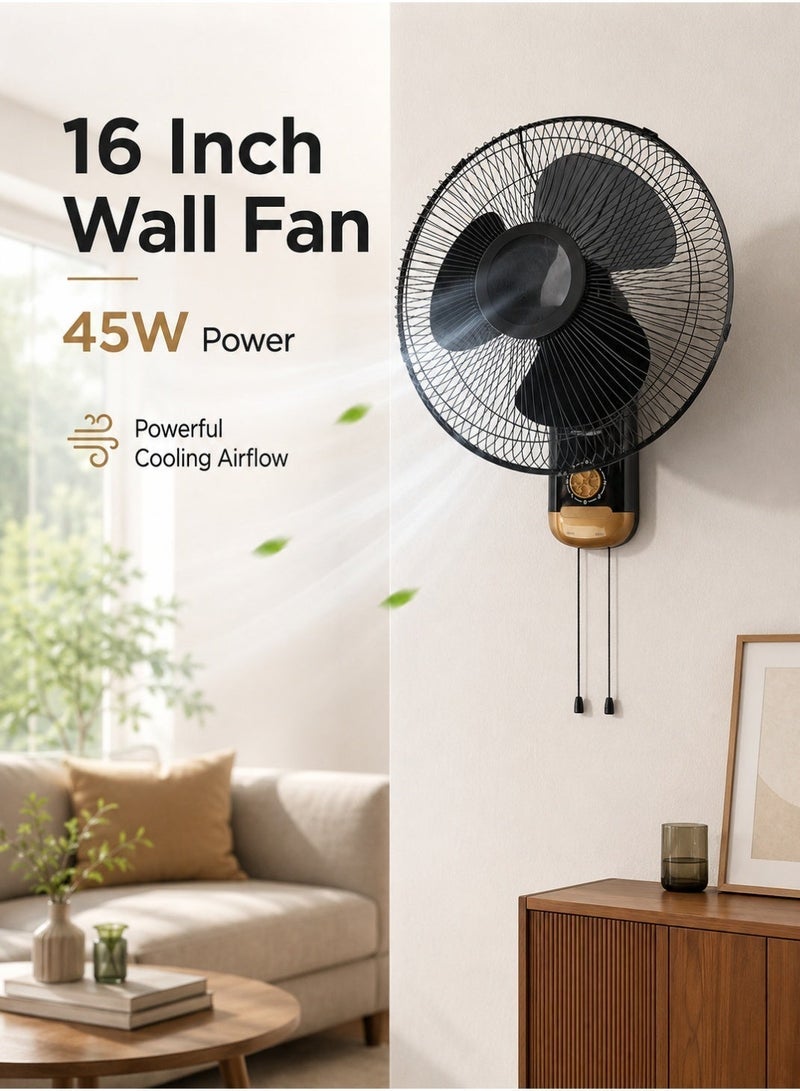 MODI 45W Powerful Wall Fan with 3-Speed Control & Wide-Angle Airflow, Silent Operation, Adjustable Tilt, High-Speed Motor for Home, Office & Bedroom Cooling – Black - Image 1