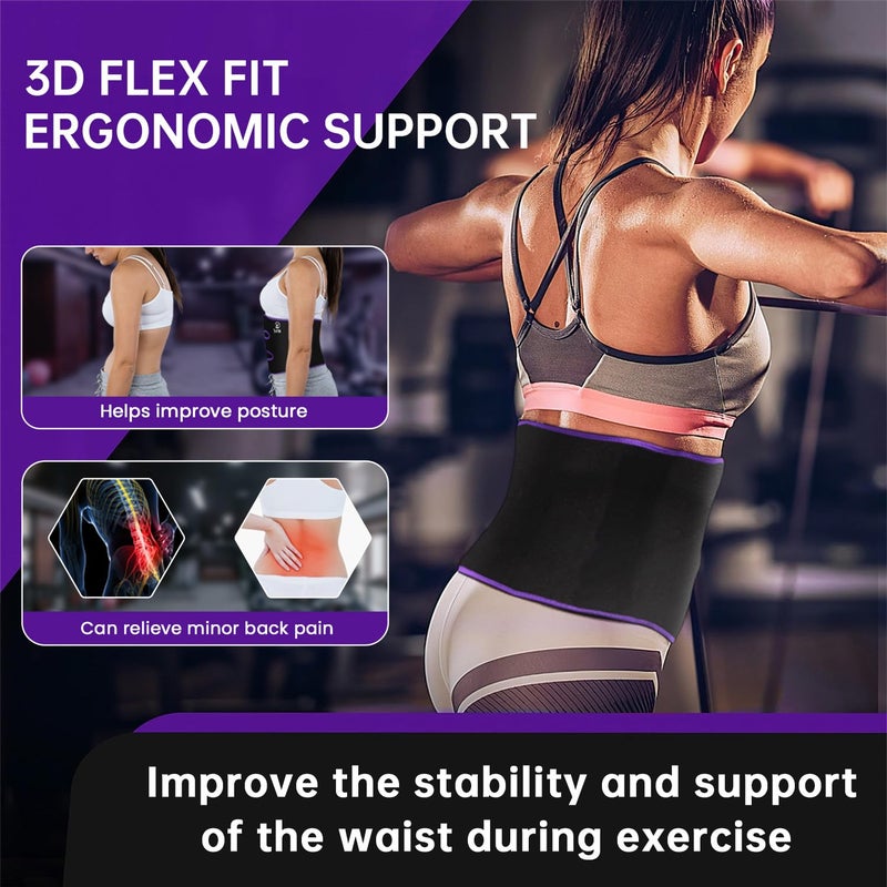 RIYA Waist Trimmer Sweat Waist Trainer for Women and Men Waist Sweat Belt Band Belly Stomach Wrap Purple - Image 3