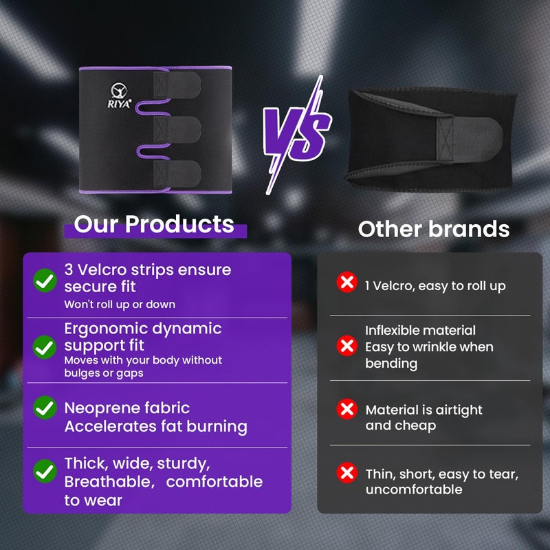 RIYA Waist Trimmer Sweat Waist Trainer for Women and Men Waist Sweat Belt Band Belly Stomach Wrap Purple - Image 4