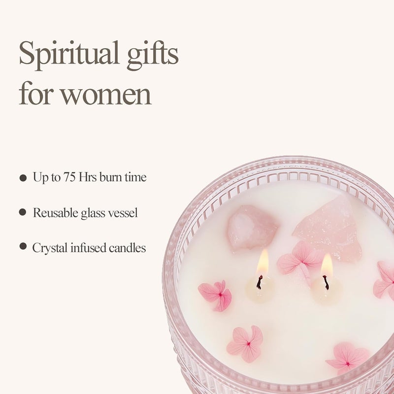 Chloefu LAN Pink Crystal Candles Champagne Bubbles Candle for Home Scented, Non-Toxic, Unique Meditation Spiritual Gifts, 14 oz, Valentines Day Gifts for Her Mom Friends Wife Sister Stocking Stuffers - Image 2