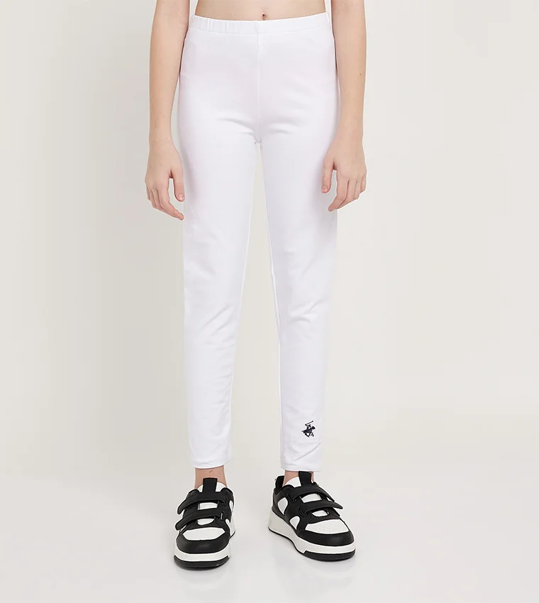 Logo Embroidered Elastic Waist Leggings