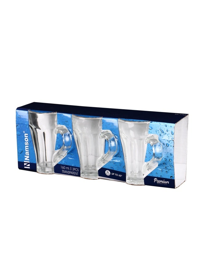 NAMSON 3 Pieces Tea Glasses 160 Ml Na-7765 With Handle Clear Coffee Mug - Image 3