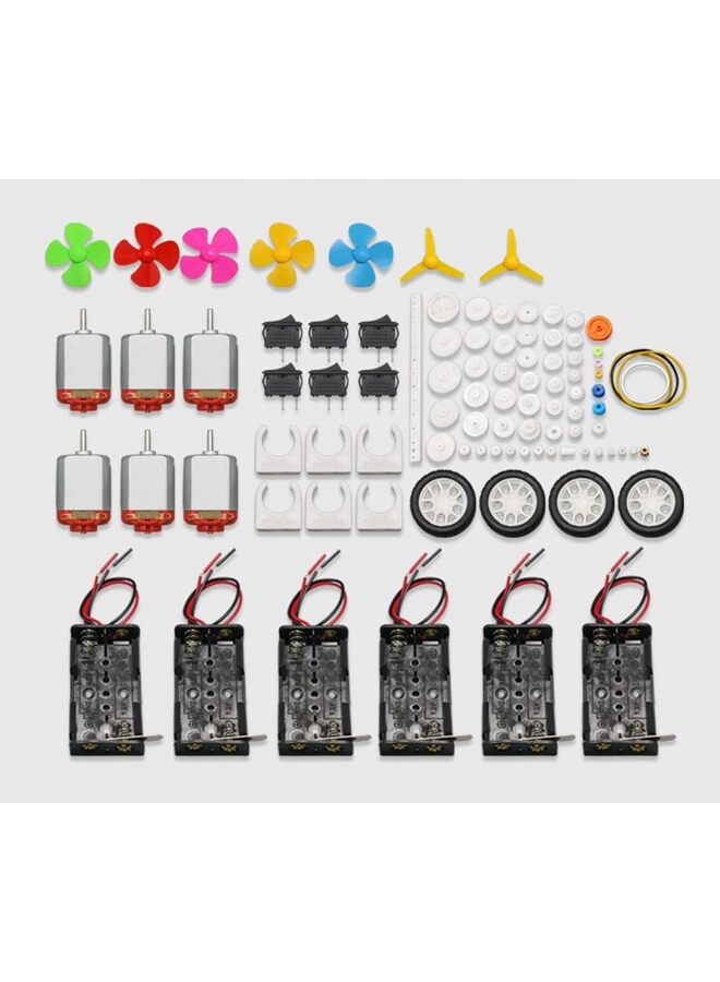 مجموعة محركات مكونة من 95 قطعة، محرك كهربائي صغير للهواة، مغناطيسي قوي مع مروحة عمود، حامل بطارية 2 × AAA، موصل مشبك بطارية 9 فولت، عجلات بلاستيكية لمشاريع العلوم المنزلية - Image 1