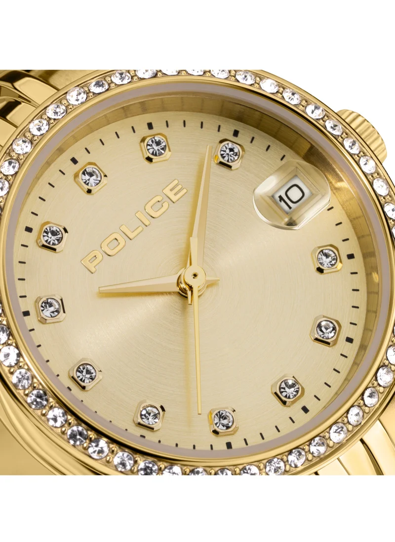 POLICE Devote 28mm Women's Analog Watch with Yellow Gold Plated Stainless Steel Bracelet