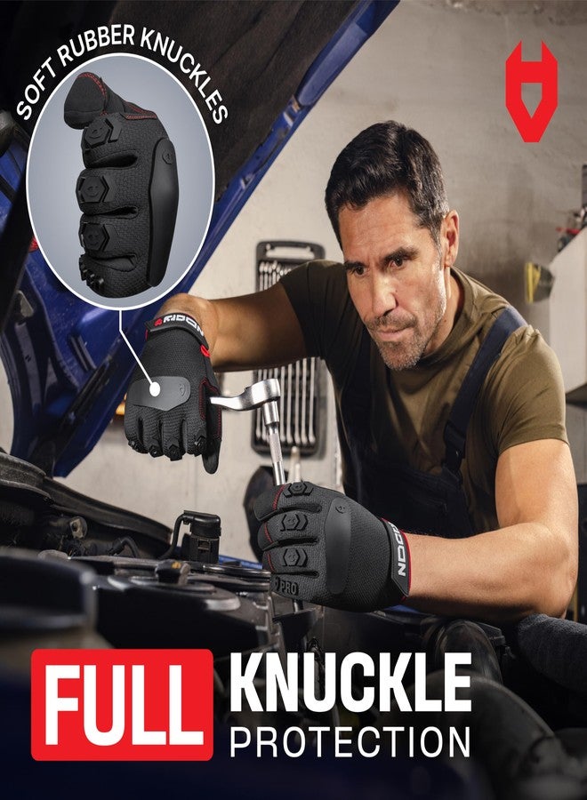 نو كراي قفازات عمل NoCry شديدة التحمل للرجال بمفاصل من مادة PVC ناعمة - قفازات عمل ذات قبضة محكمة مع أصابع معززة، ومناطق معززة بين الإبهام وراحة يد مبطنة - قفازات عمل مخيطة بخياطة مزدوجة مع أطراف مانعة للانزلاق ومناسبة لشاشات اللمس - Image 3