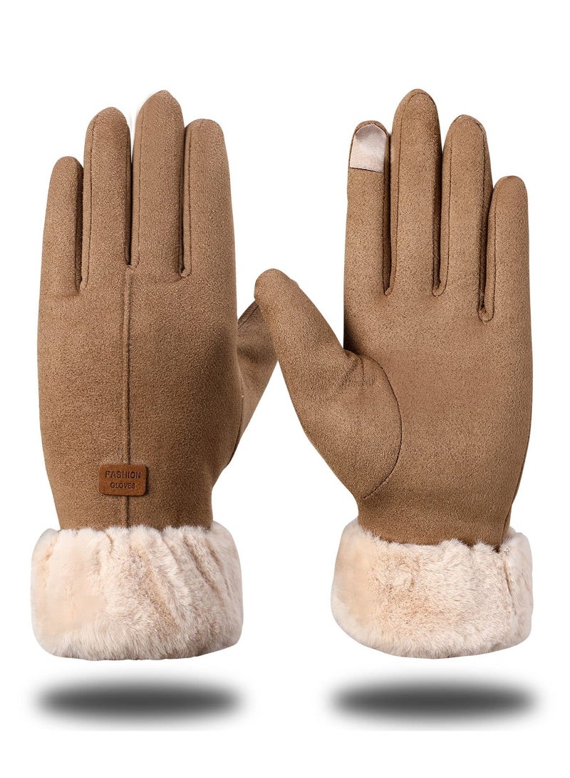 SYOSI Winter Gloves for Women, Warm Touchscreen Glove Windproof Elastic Texting Gloves Women(Khaki) - Image 1