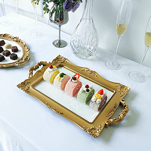 Yamfurga Rectangle Decorative Mirror Tray, French Style, Makeup Organizer, Jewelry Organizer, Serving Tray, 9.5"x 14.9", Gold - Image 2
