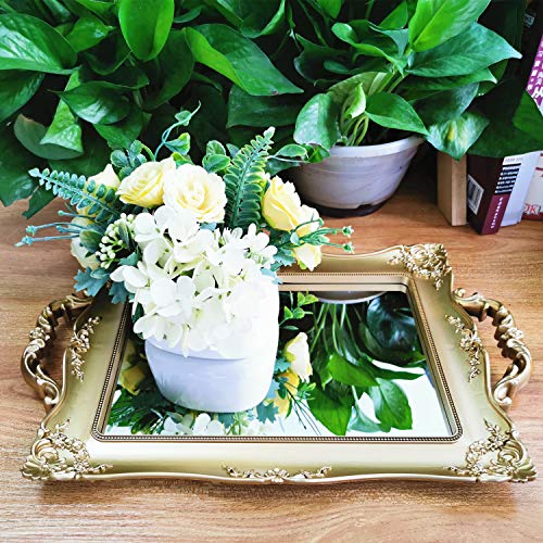 Yamfurga Rectangle Decorative Mirror Tray, French Style, Makeup Organizer, Jewelry Organizer, Serving Tray, 9.5"x 14.9", Gold - Image 3