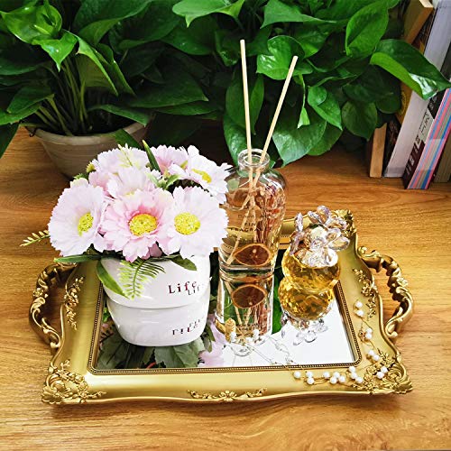 Yamfurga Rectangle Decorative Mirror Tray, French Style, Makeup Organizer, Jewelry Organizer, Serving Tray, 9.5"x 14.9", Gold - Image 1