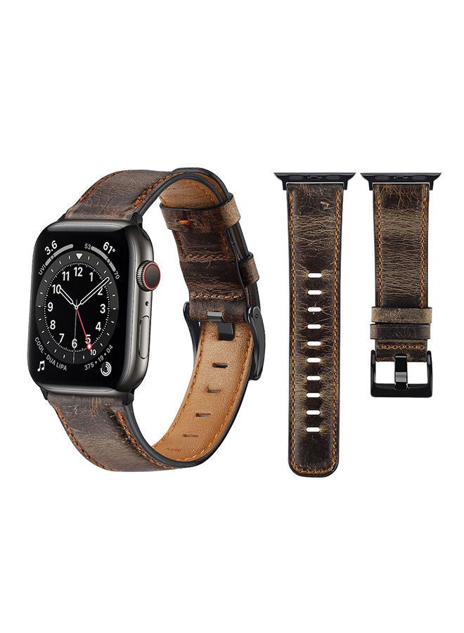 NIBEMINENT Retro Leather Replacement Band For Apple Watch Series 6/SE/5/4/3/2/1 Deep Coffee Brown