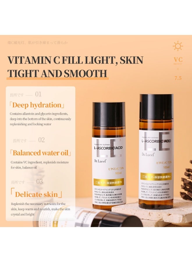 Dr. Lucel 7.5% L-Ascorbic Acid Whitening Skincare Series | Toner 105ml + Serum 37ml + Cream 30g, Improves Dullness and Brightens Skin Tone. - Image 2