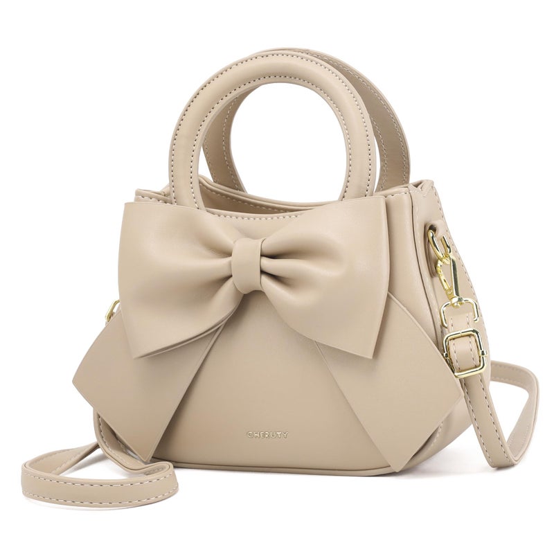 Cheruty Small Purses for Women Crossbody Bag, Vegan Leather Crossbody Purses and Handbags with Top Carry Handle and Cute Bow Knot(Khaki) - Image 1