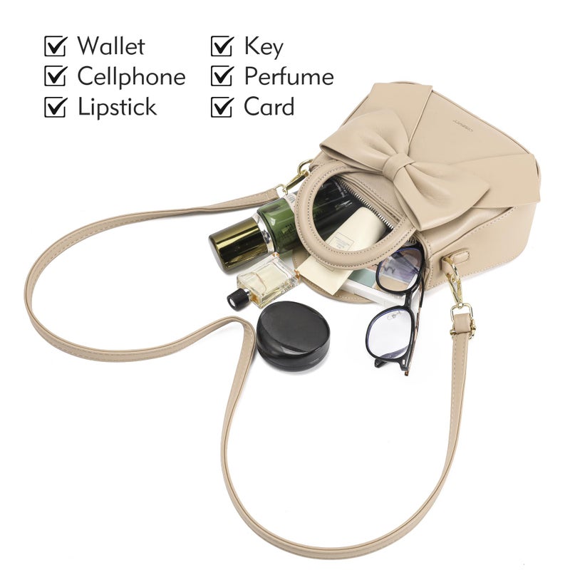 Cheruty Small Purses for Women Crossbody Bag, Vegan Leather Crossbody Purses and Handbags with Top Carry Handle and Cute Bow Knot(Khaki) - Image 4