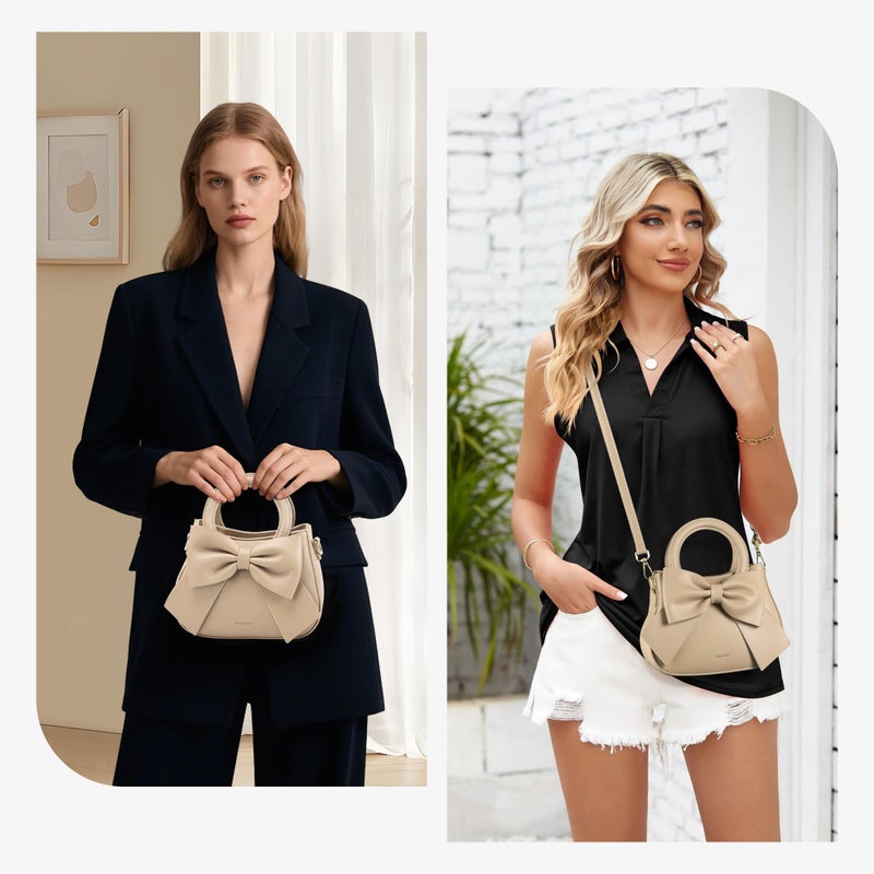 Cheruty Small Purses for Women Crossbody Bag, Vegan Leather Crossbody Purses and Handbags with Top Carry Handle and Cute Bow Knot(Khaki) - Image 2